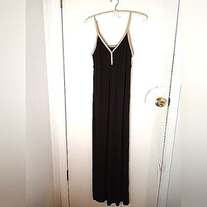 NWT TRU TO YOU BLACK PALE PINK/BEIGE TRIM MAXI GOWN DRESS 14/16